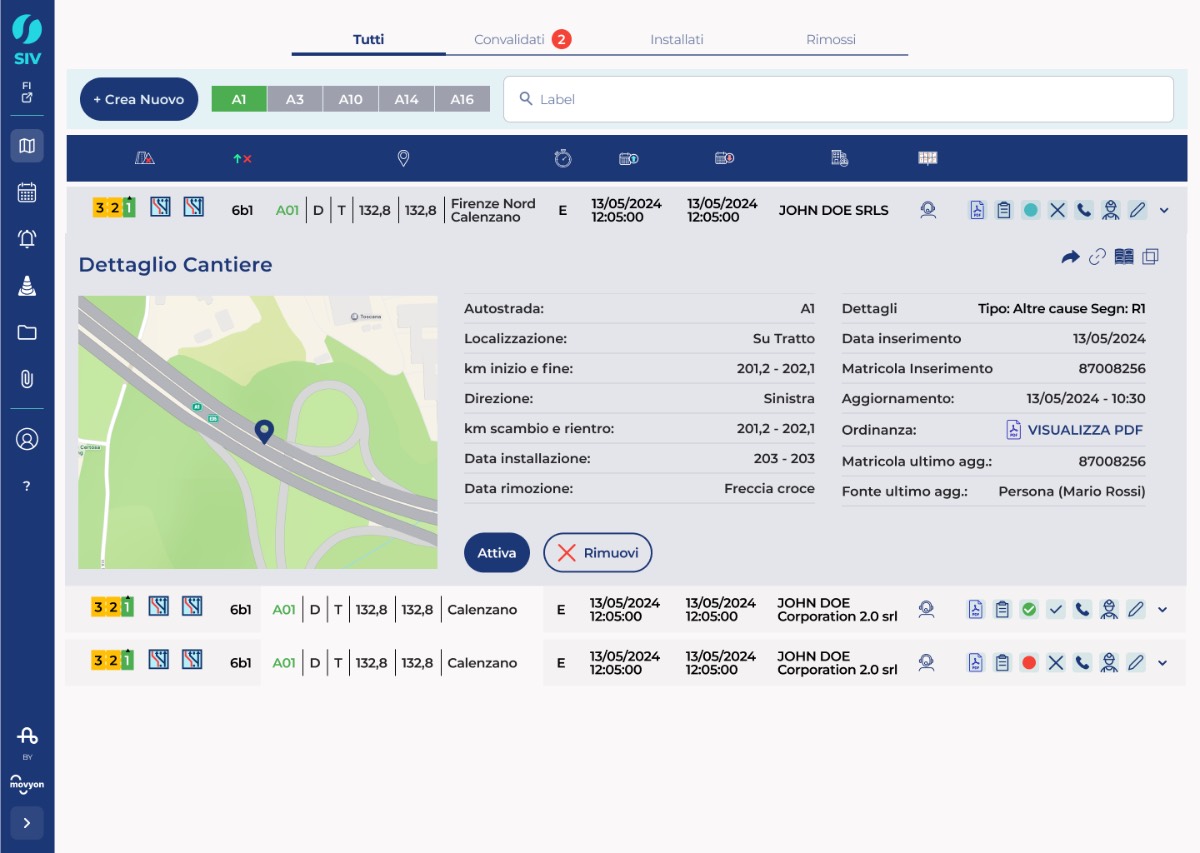 SIV · Stream cantieri
