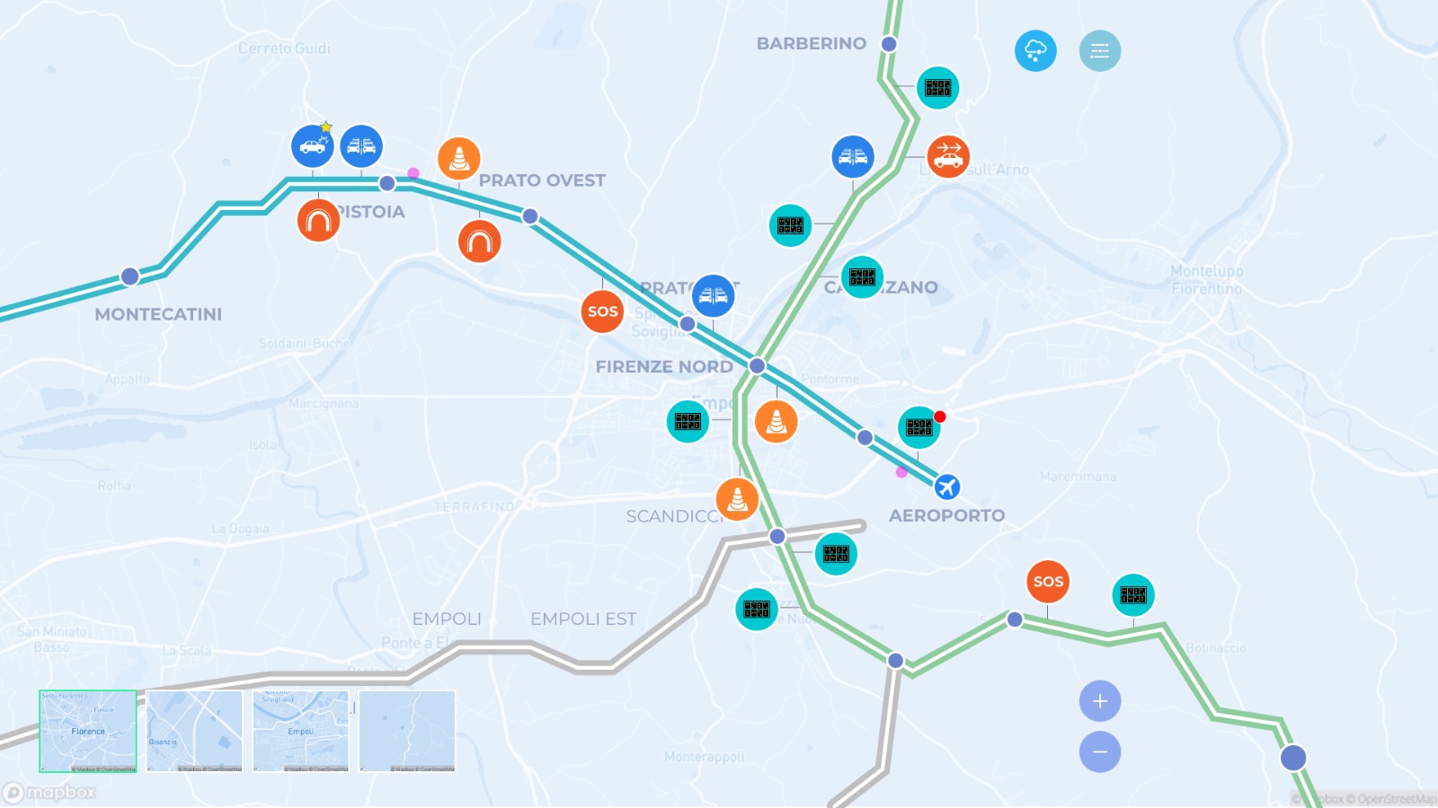 SIV · Sinottico geografico con eventi in tempo reale sulla rete autostradale